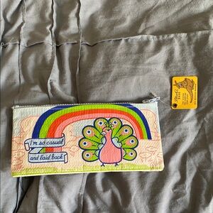 Blue Q Pink and Green Bag with Retro Rainbow Design